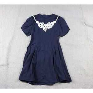 Jessica McClintock Dress Girls 7 Blue Lace Embroidery Tie Back Vintage